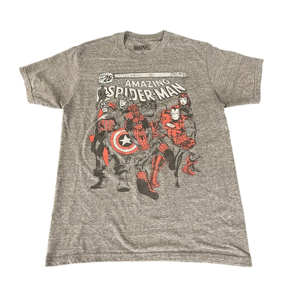 Marvel The Amazing Spider-Man SS T-Shirt Avengers Group Heather Gray, Size M